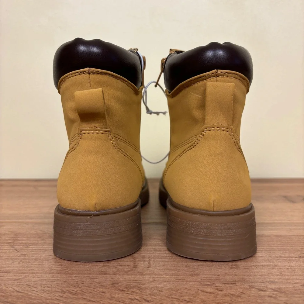 STEVE MADDEN JJumble Combat Boots Tan Kids Size 3 Side Zip Lace Up Low Heel